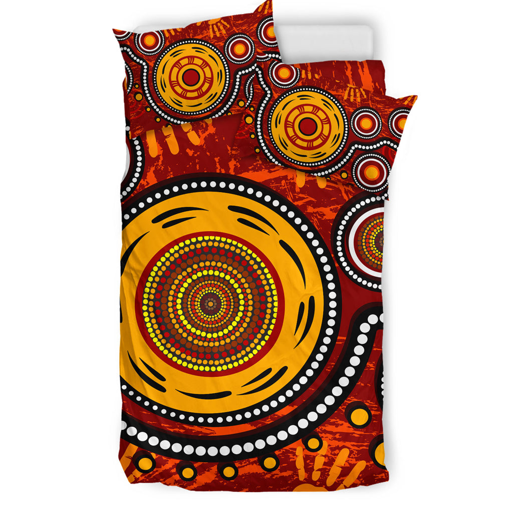 Australia Indigenous Bedding Set - Aboriginal inspired dot art conection concept with handprints - Vibe Hoodie Shop