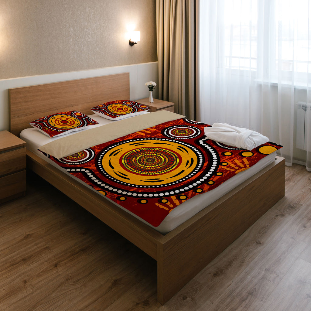 Australia Indigenous Bedding Set - Aboriginal inspired dot art conection concept with handprints - Vibe Hoodie Shop