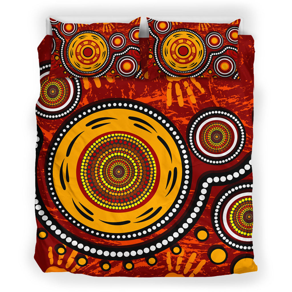 Australia Indigenous Bedding Set - Aboriginal inspired dot art conection concept with handprints - Vibe Hoodie Shop