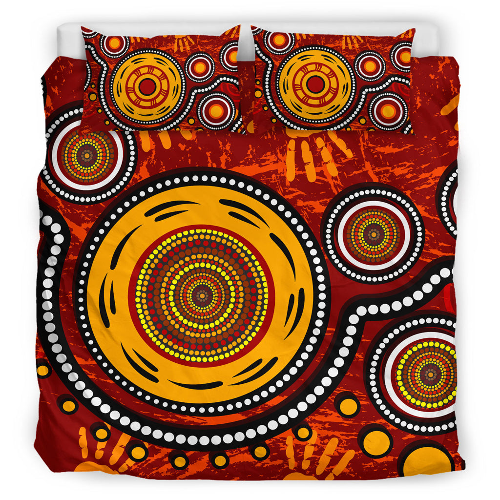 Australia Indigenous Bedding Set - Aboriginal inspired dot art conection concept with handprints - Vibe Hoodie Shop