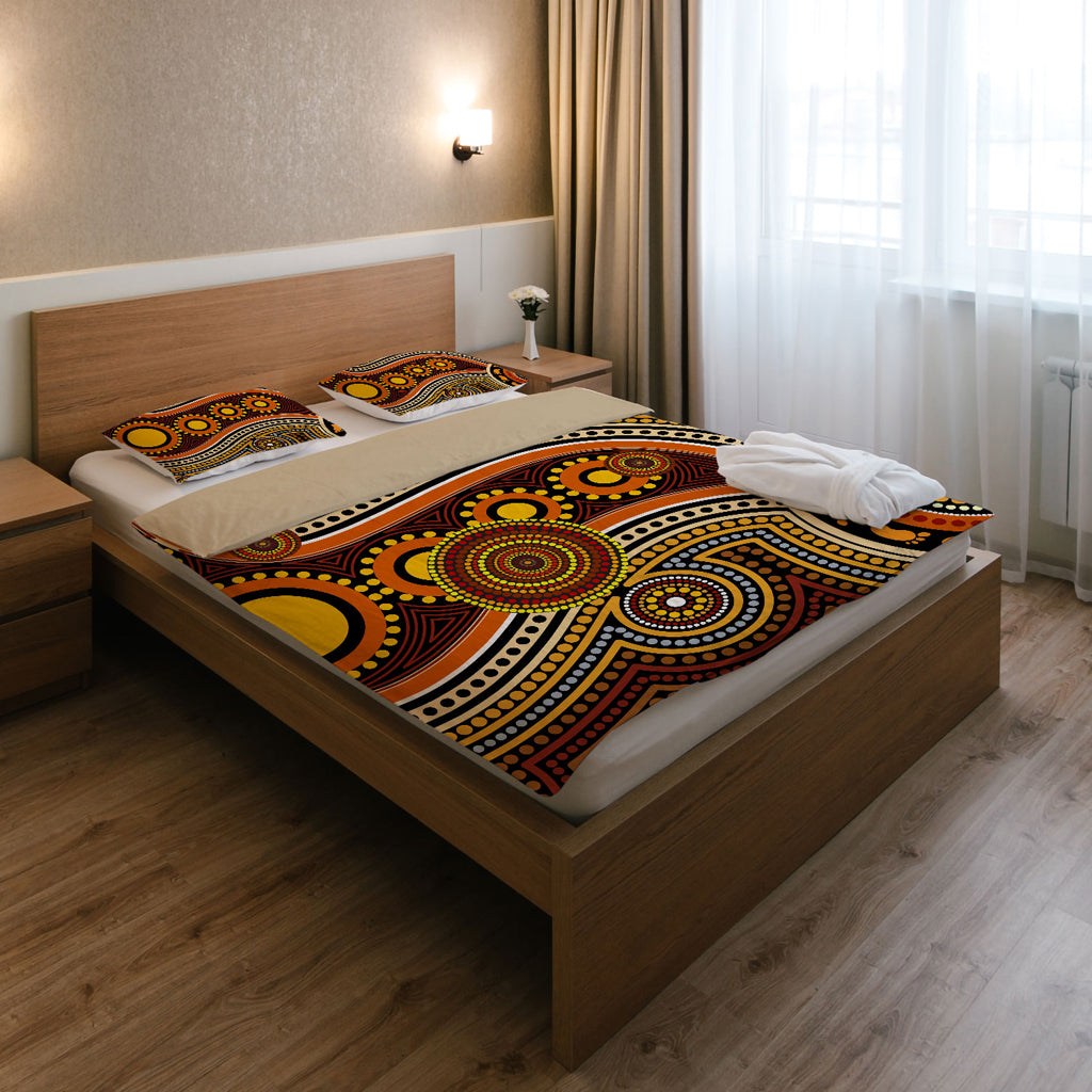 Australia Indigenous Bedding Set - Aboriginal inspired Dot Art Connection With Footprints - Vibe Hoodie Shop