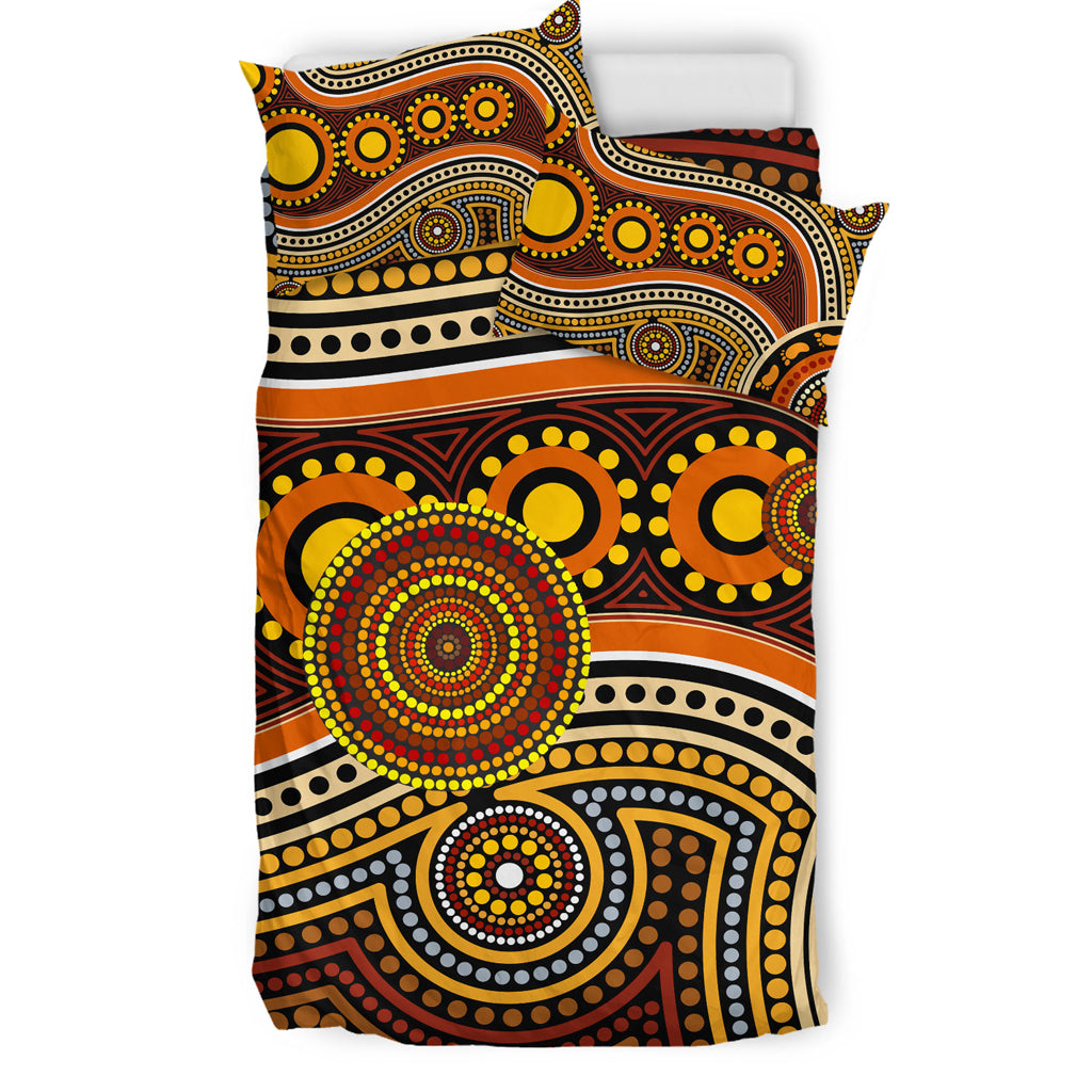 Australia Indigenous Bedding Set - Aboriginal inspired Dot Art Connection With Footprints - Vibe Hoodie Shop