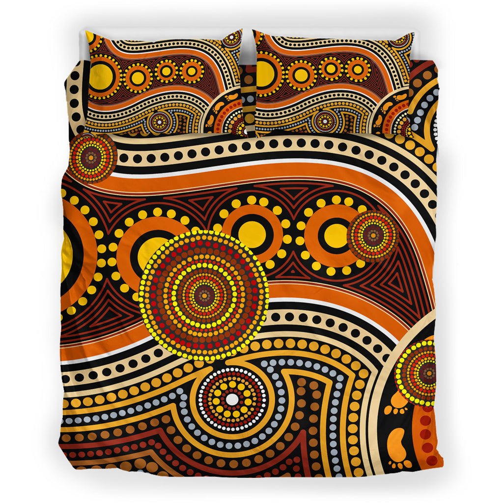 Australia Indigenous Bedding Set - Aboriginal inspired Dot Art Connection With Footprints - Vibe Hoodie Shop