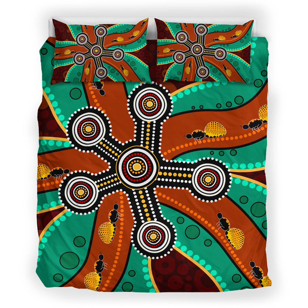 Australia Indigenous Bedding Set - Aboriginal inspired dot art depicting honey ants - Vibe Hoodie Shop