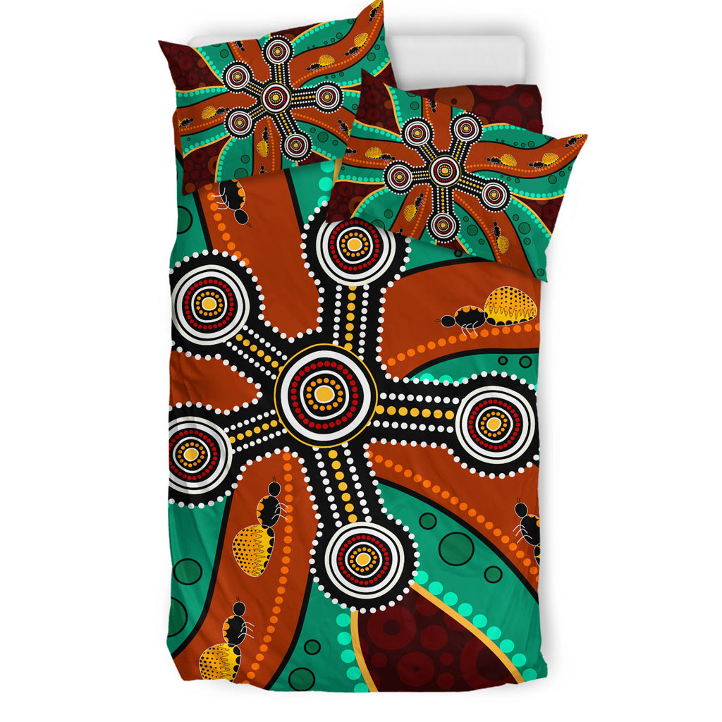Australia Indigenous Bedding Set - Aboriginal inspired dot art depicting honey ants - Vibe Hoodie Shop