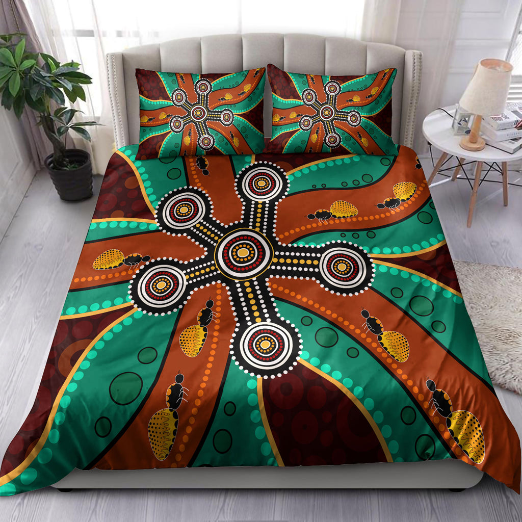 Australia Indigenous Bedding Set - Aboriginal inspired dot art depicting honey ants - Vibe Hoodie Shop