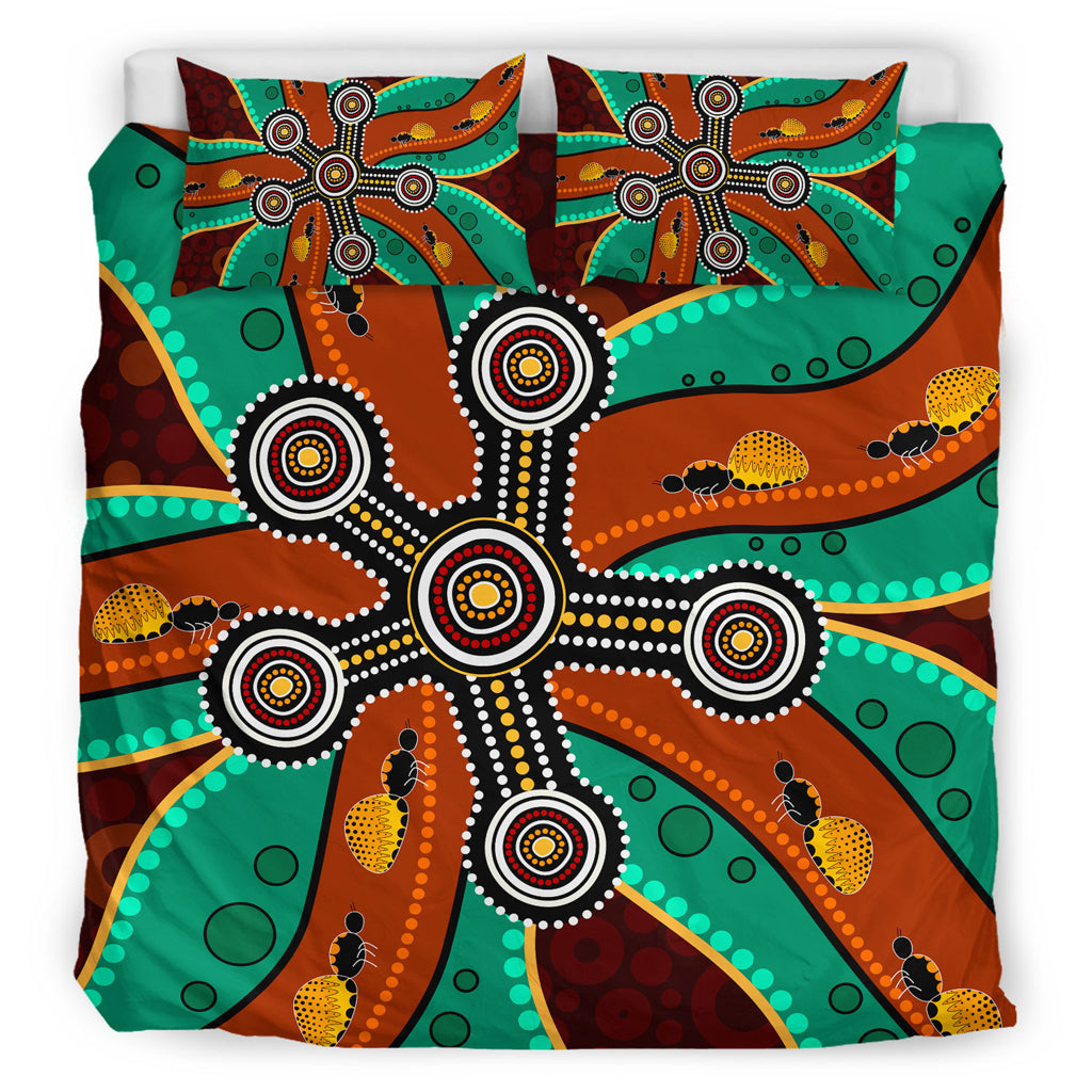 Australia Indigenous Bedding Set - Aboriginal inspired dot art depicting honey ants - Vibe Hoodie Shop