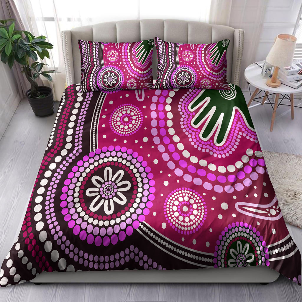 Australia Indigenous Bedding Set - Aboriginal inspired dot art handprint background - Vibe Hoodie Shop