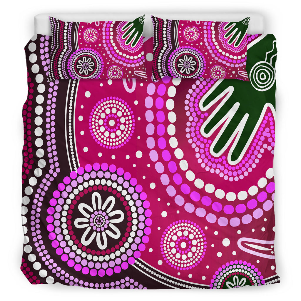 Australia Indigenous Bedding Set - Aboriginal inspired dot art handprint background - Vibe Hoodie Shop