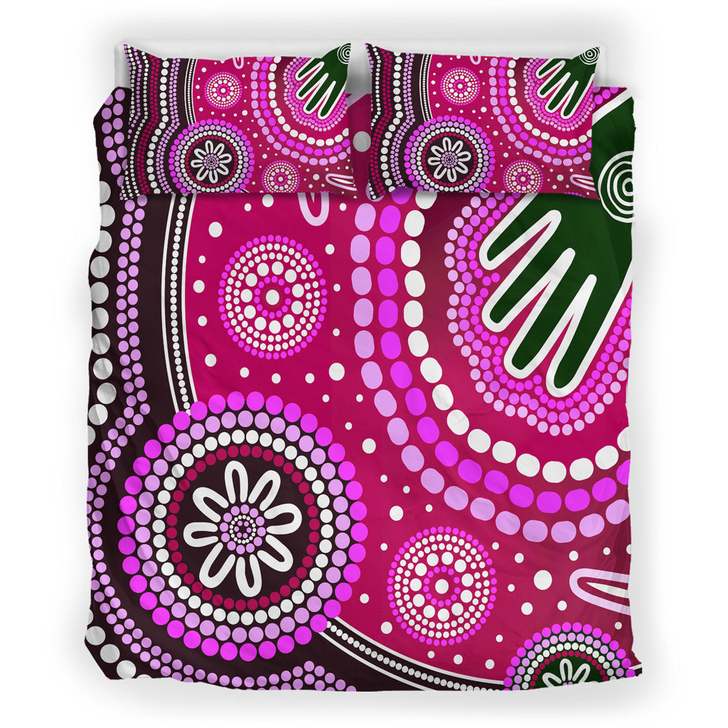 Australia Indigenous Bedding Set - Aboriginal inspired dot art handprint background - Vibe Hoodie Shop