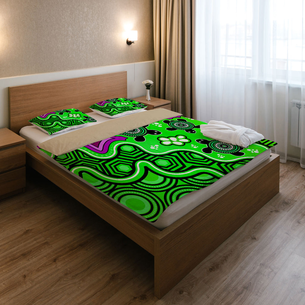 Australia Indigenous Bedding Set - Aboriginal inspired dot art painting with turtle - Vibe Hoodie Shop