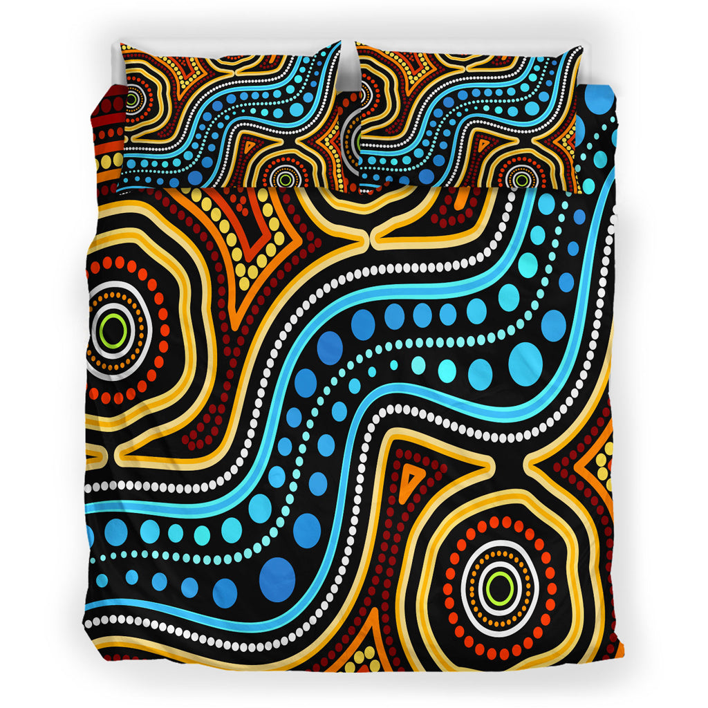 Australia Indigenous Bedding Set - Aboriginal inspired dot art river connection concept - Vibe Hoodie Shop