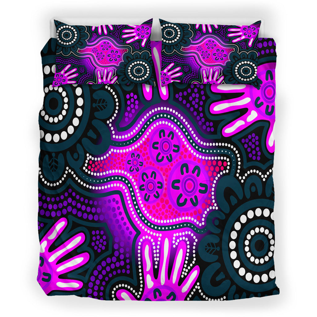 Australia Indigenous Bedding Set - Aboriginal inspired dot artwork with hands - Vibe Hoodie Shop