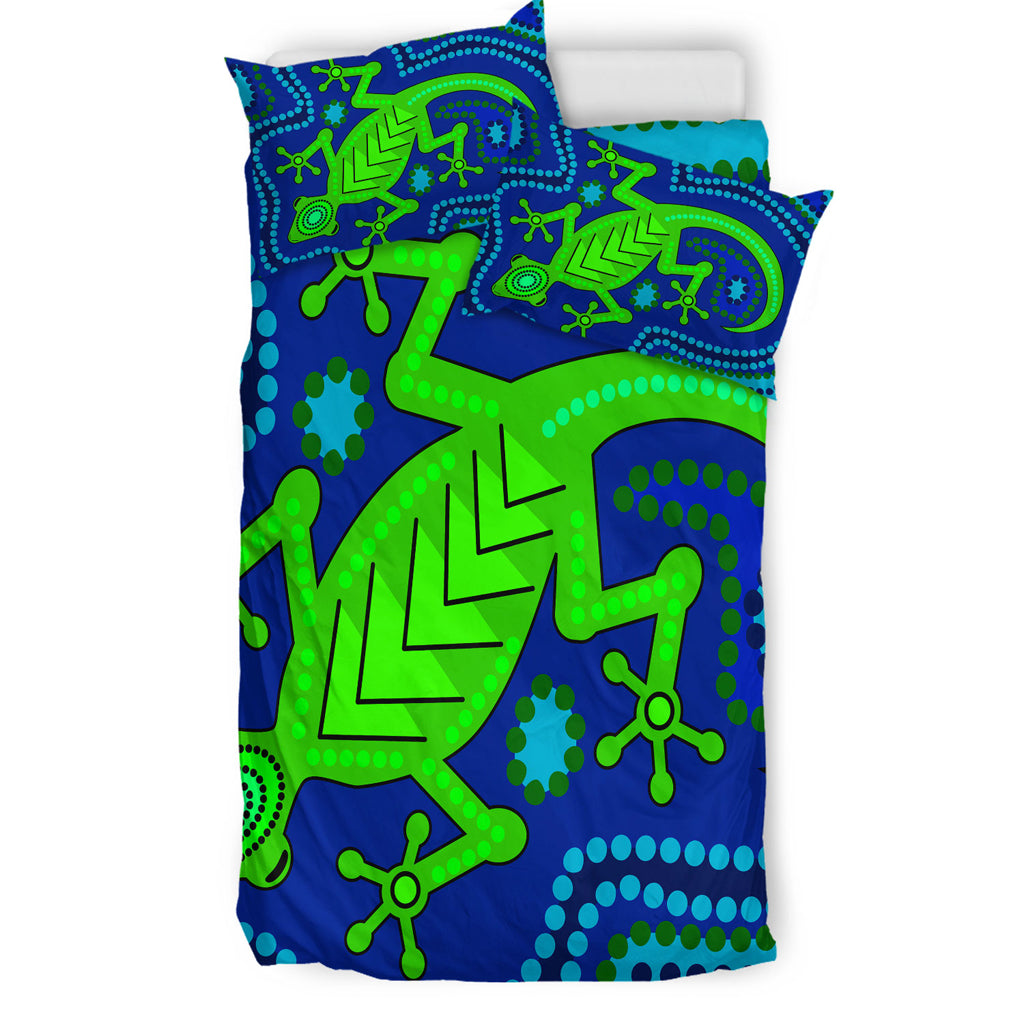Australia Indigenous Bedding Set - Aboriginal Inspired Dreamtime Lizard - Vibe Hoodie Shop