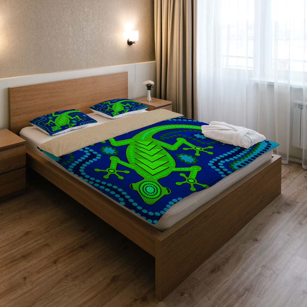 Australia Indigenous Bedding Set - Aboriginal Inspired Dreamtime Lizard - Vibe Hoodie Shop