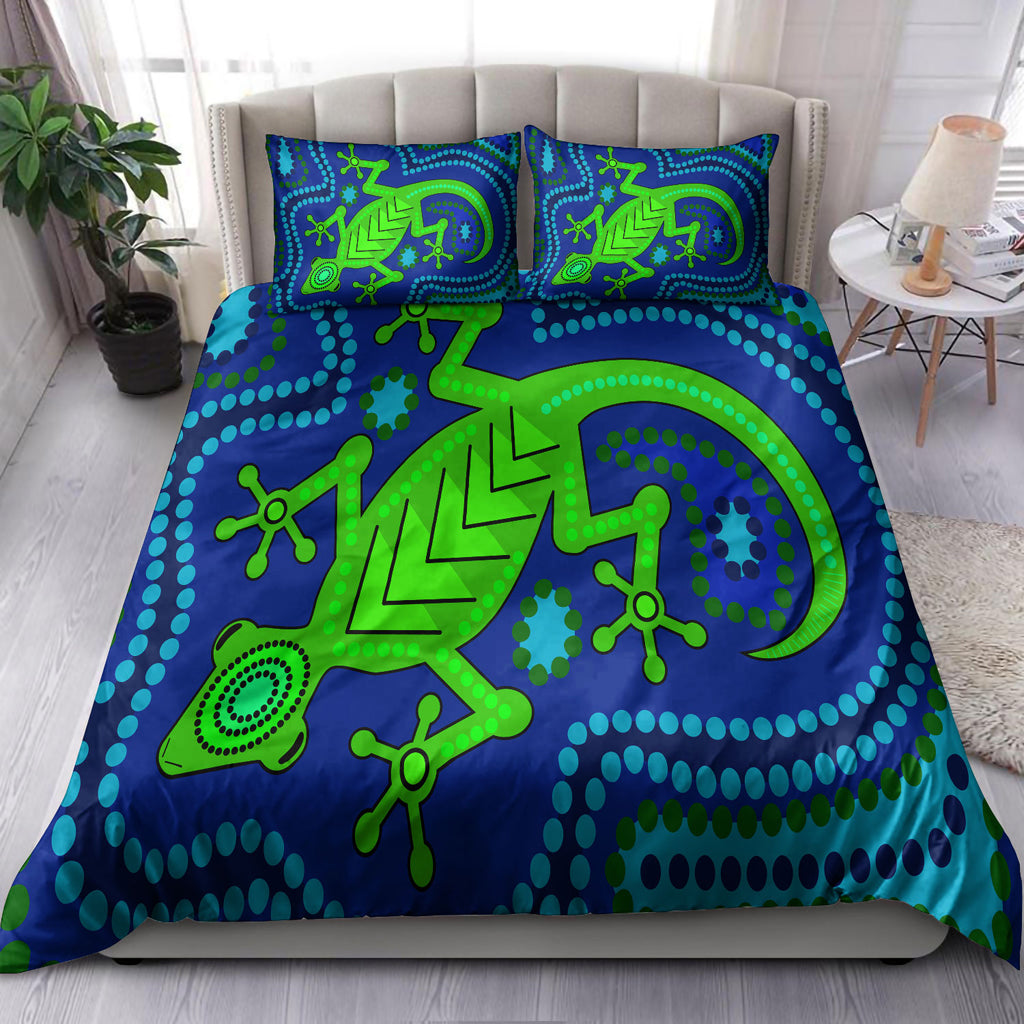 Australia Indigenous Bedding Set - Aboriginal Inspired Dreamtime Lizard - Vibe Hoodie Shop