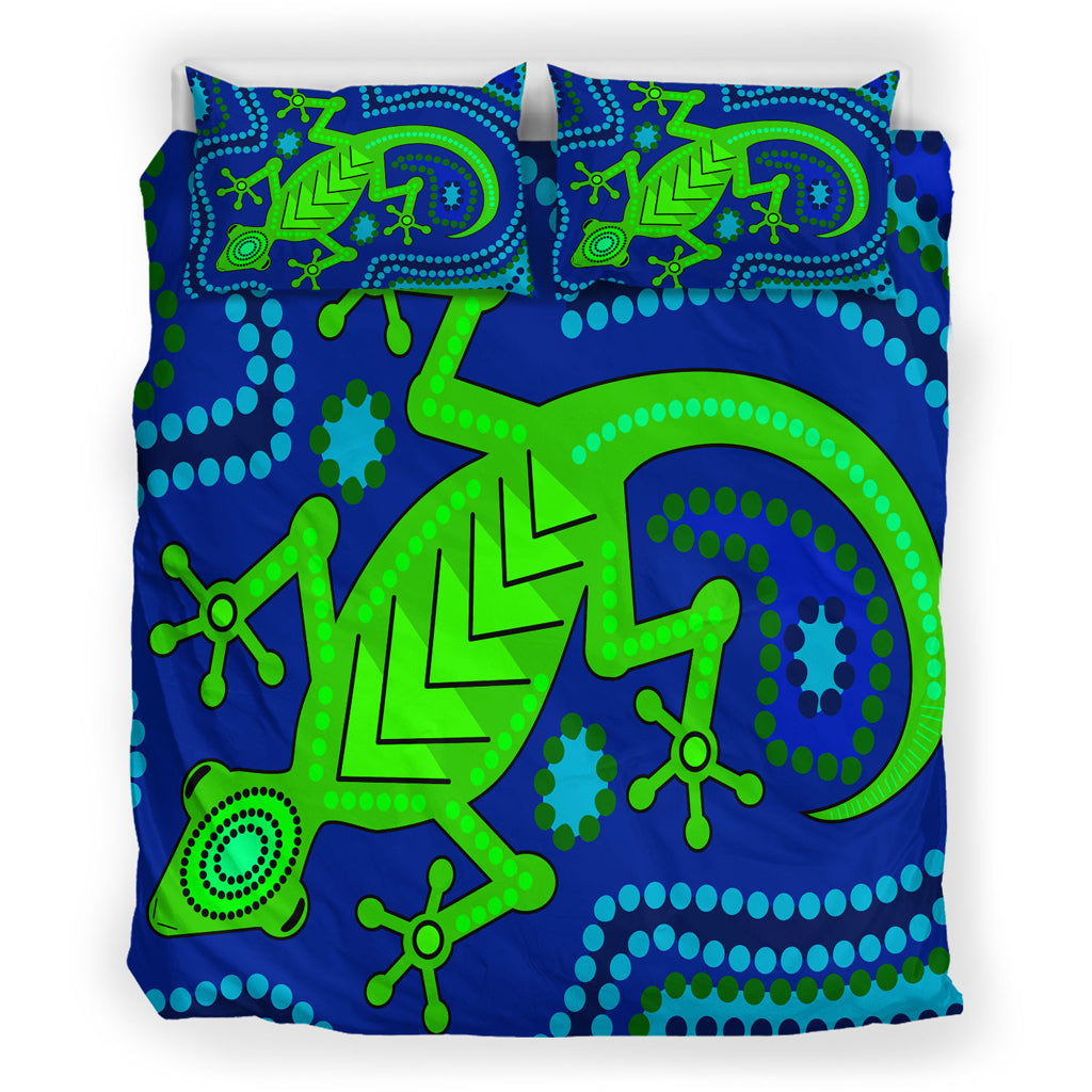 Australia Indigenous Bedding Set - Aboriginal Inspired Dreamtime Lizard - Vibe Hoodie Shop