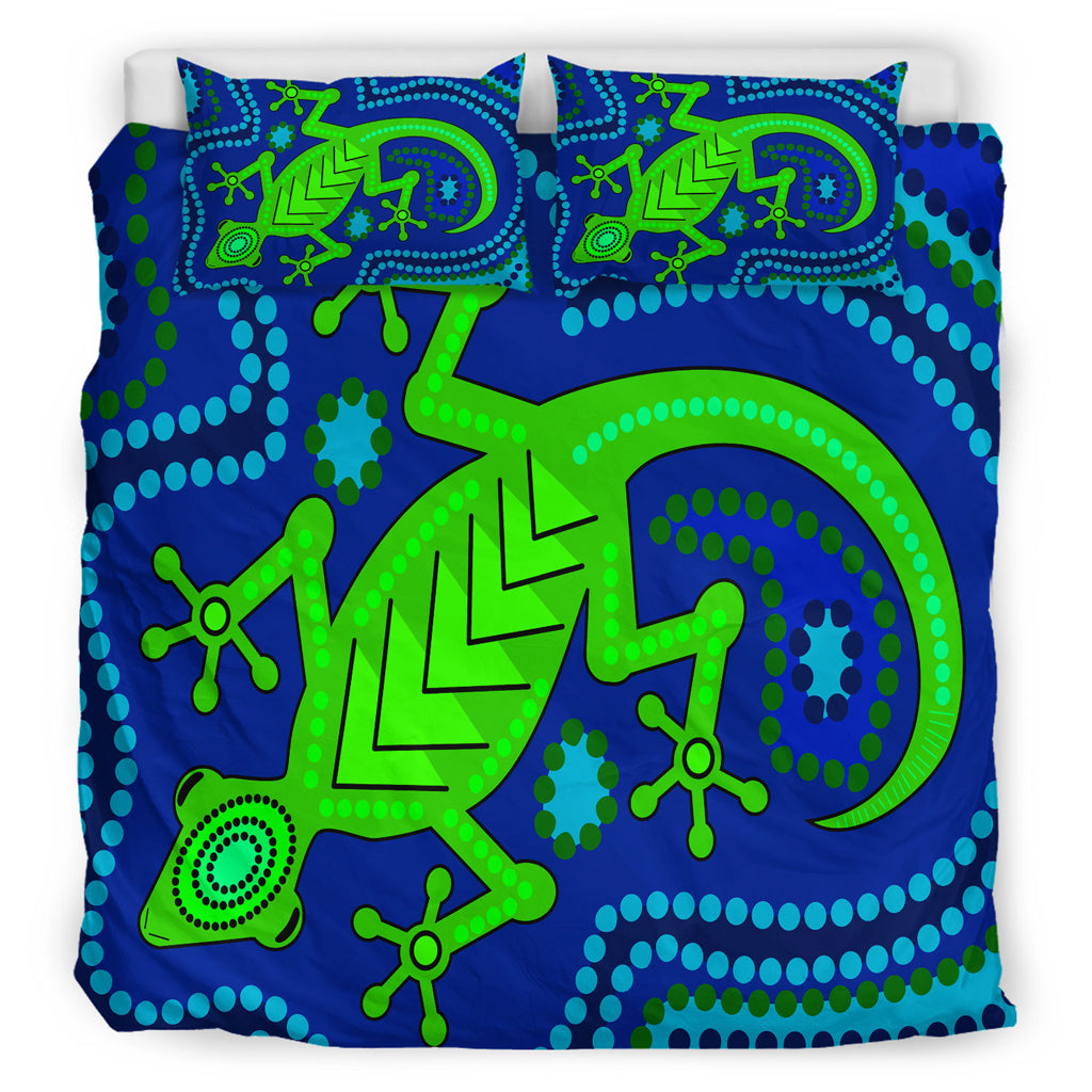 Australia Indigenous Bedding Set - Aboriginal Inspired Dreamtime Lizard - Vibe Hoodie Shop