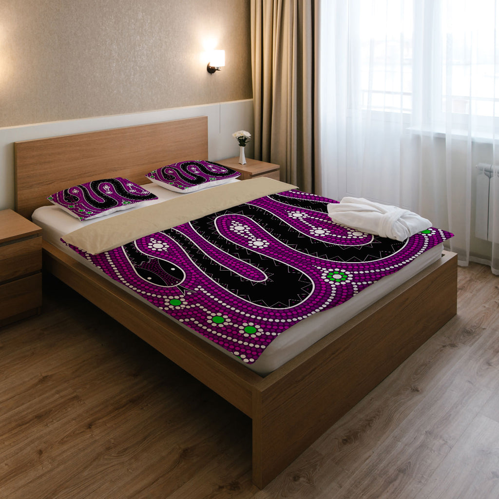 Australia Indigenous Bedding Set - Aboriginal inspired dreamtime snake - Vibe Hoodie Shop