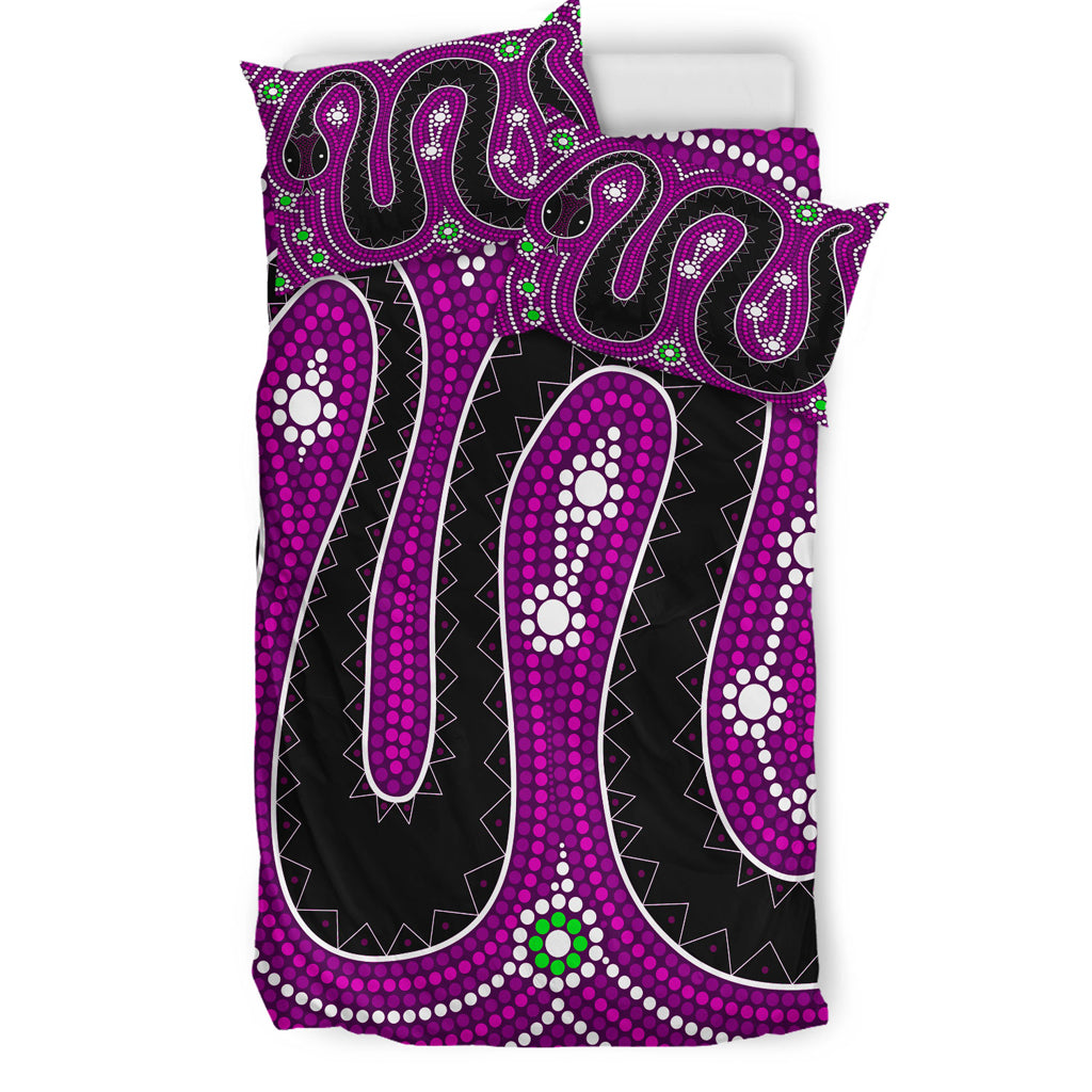 Australia Indigenous Bedding Set - Aboriginal inspired dreamtime snake - Vibe Hoodie Shop