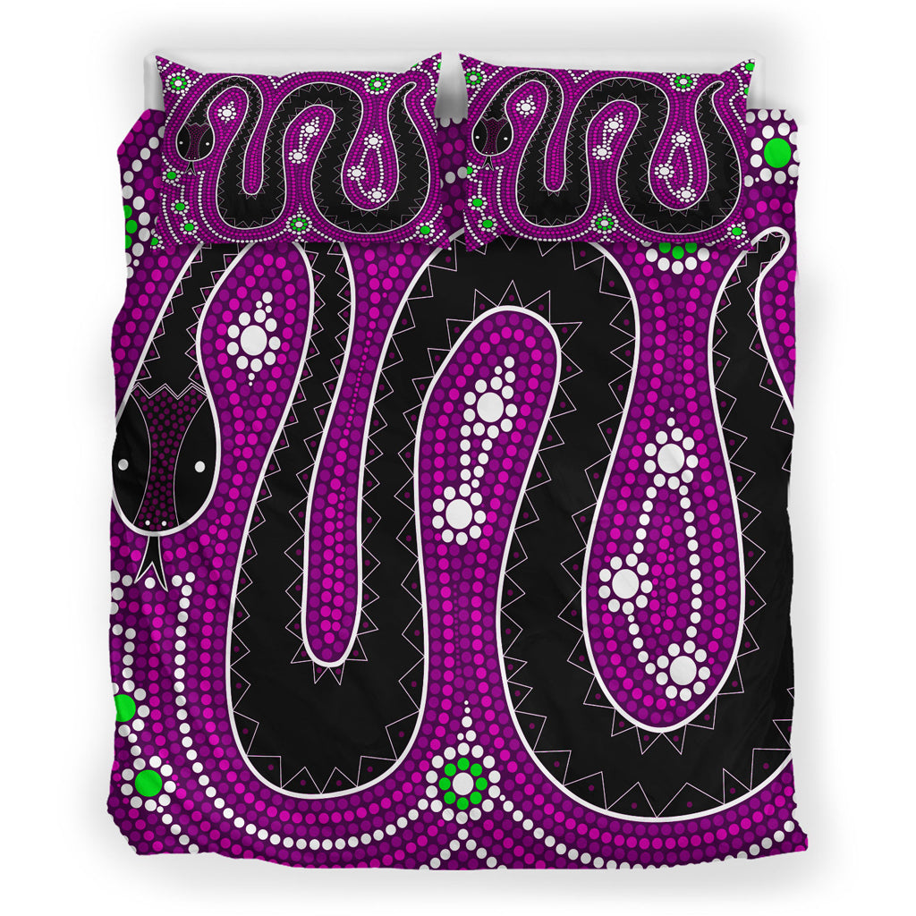 Australia Indigenous Bedding Set - Aboriginal inspired dreamtime snake - Vibe Hoodie Shop