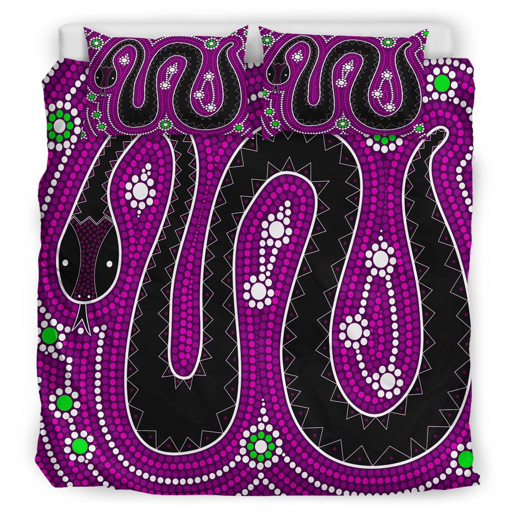 Australia Indigenous Bedding Set - Aboriginal inspired dreamtime snake - Vibe Hoodie Shop