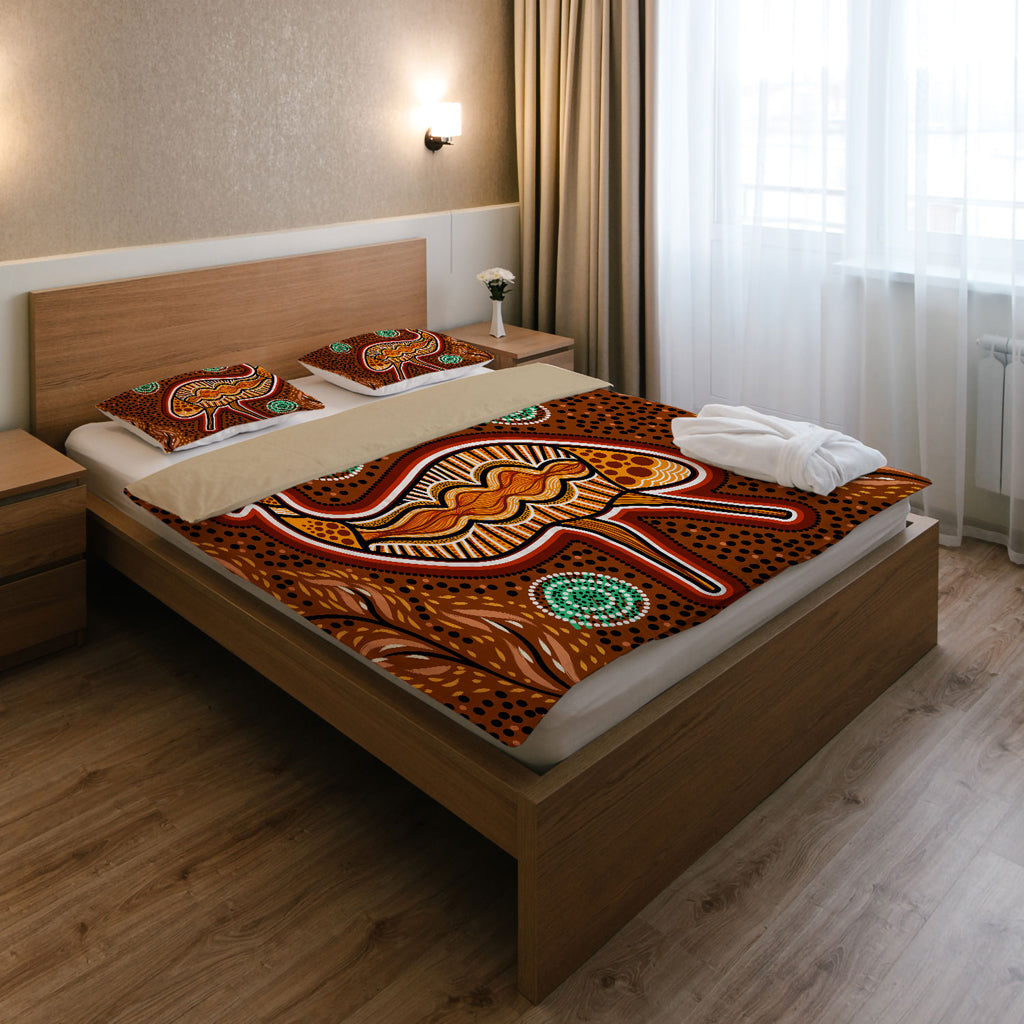 Australia Indigenous Bedding Set - Aboriginal Inspired Emu Art Illustration - Vibe Hoodie Shop