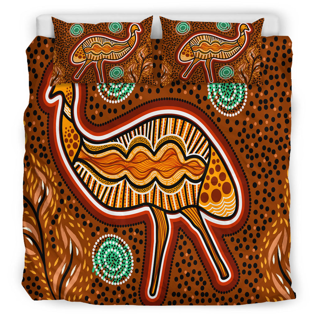 Australia Indigenous Bedding Set - Aboriginal Inspired Emu Art Illustration - Vibe Hoodie Shop