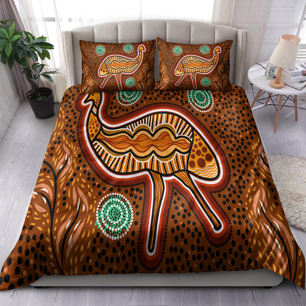 Australia Indigenous Bedding Set - Aboriginal Inspired Emu Art Illustration - Vibe Hoodie Shop