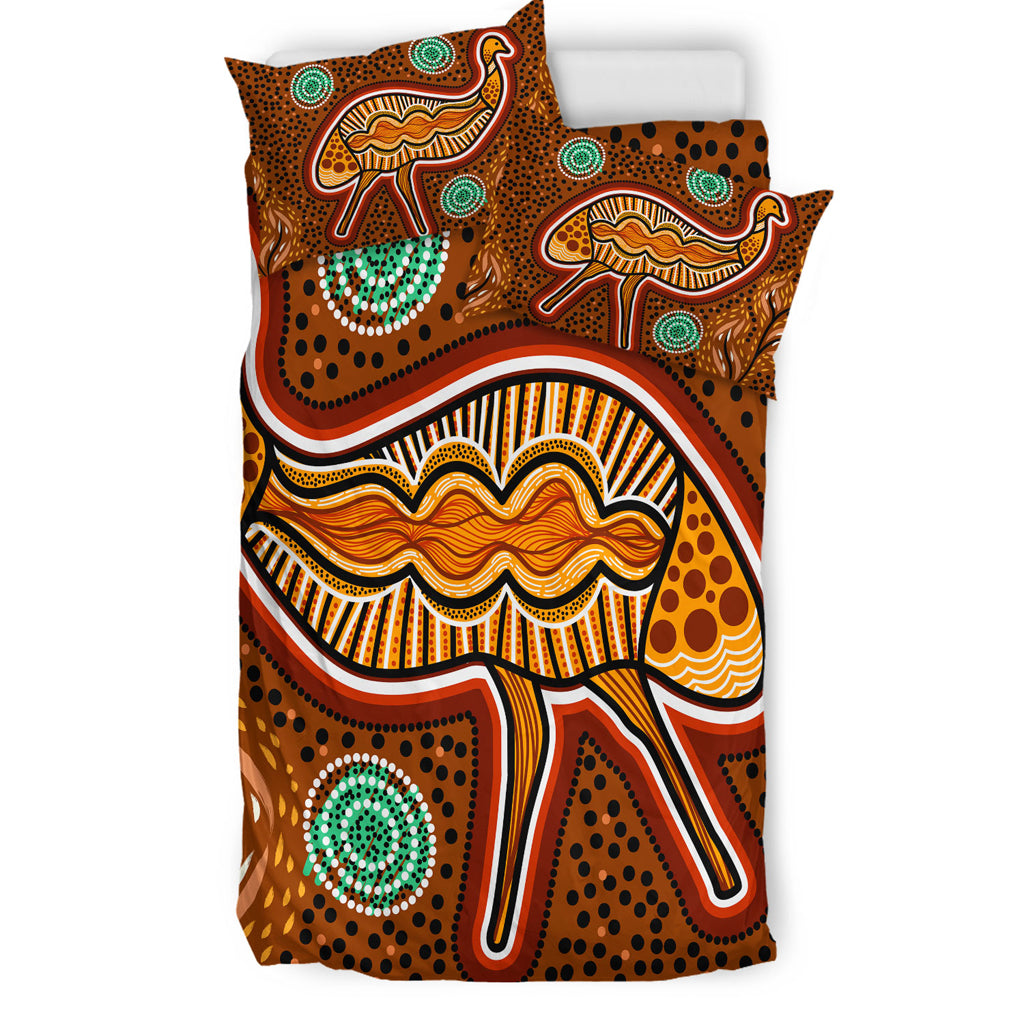 Australia Indigenous Bedding Set - Aboriginal Inspired Emu Art Illustration - Vibe Hoodie Shop