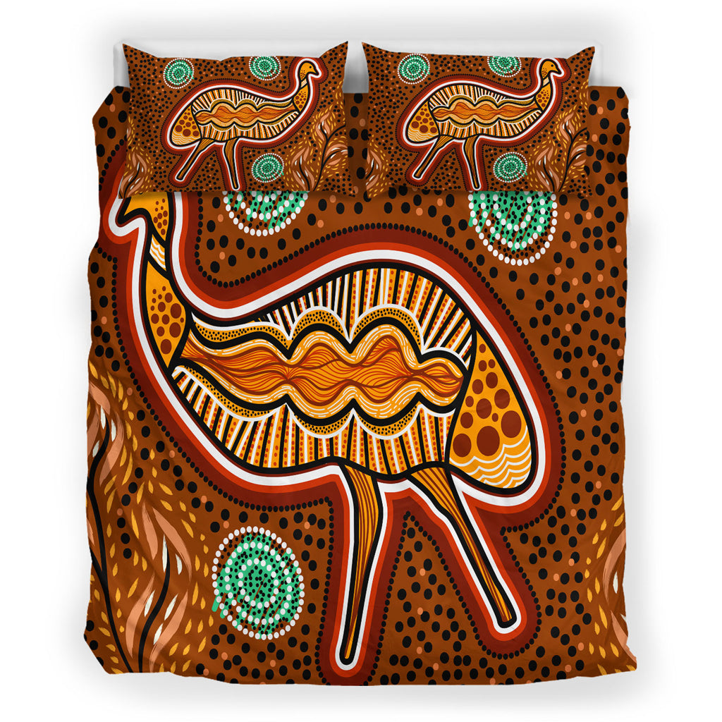 Australia Indigenous Bedding Set - Aboriginal Inspired Emu Art Illustration - Vibe Hoodie Shop