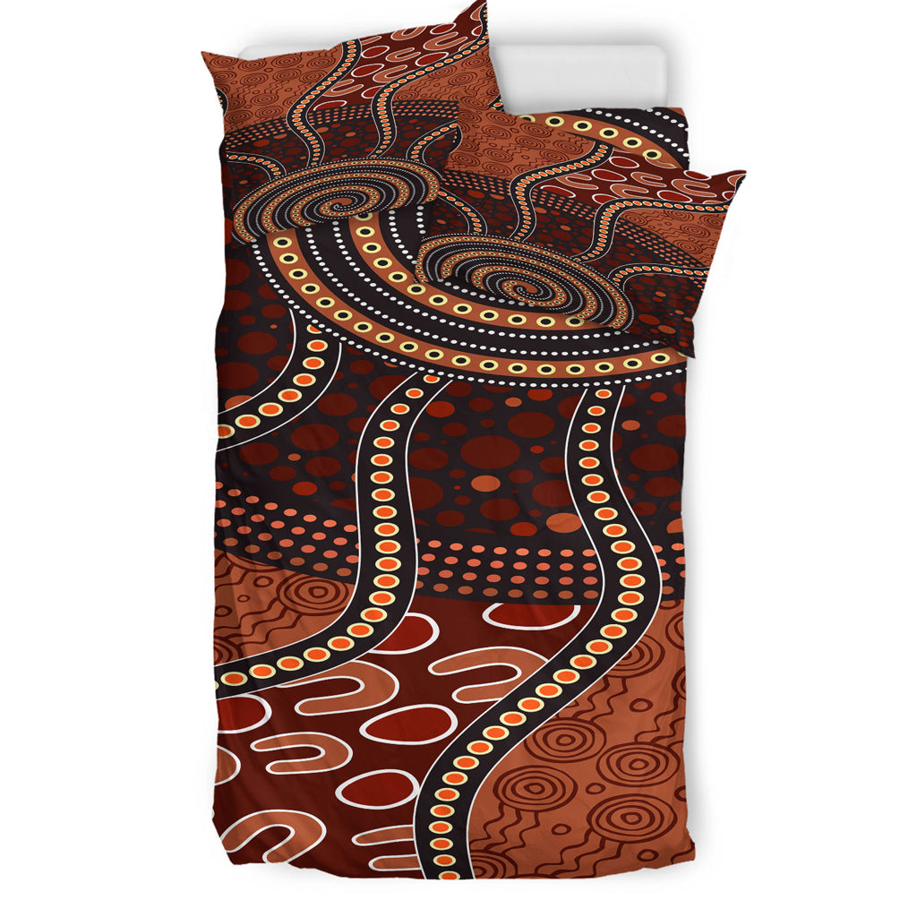 Australia Indigenous Bedding Set - Aboriginal Inspired Midnight Dreamtime - Vibe Hoodie Shop