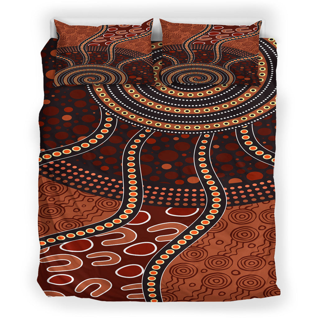 Australia Indigenous Bedding Set - Aboriginal Inspired Midnight Dreamtime - Vibe Hoodie Shop