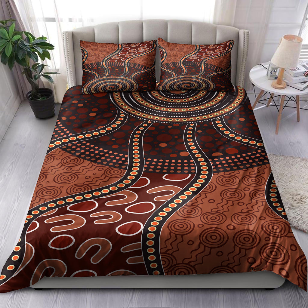 Australia Indigenous Bedding Set - Aboriginal Inspired Midnight Dreamtime - Vibe Hoodie Shop