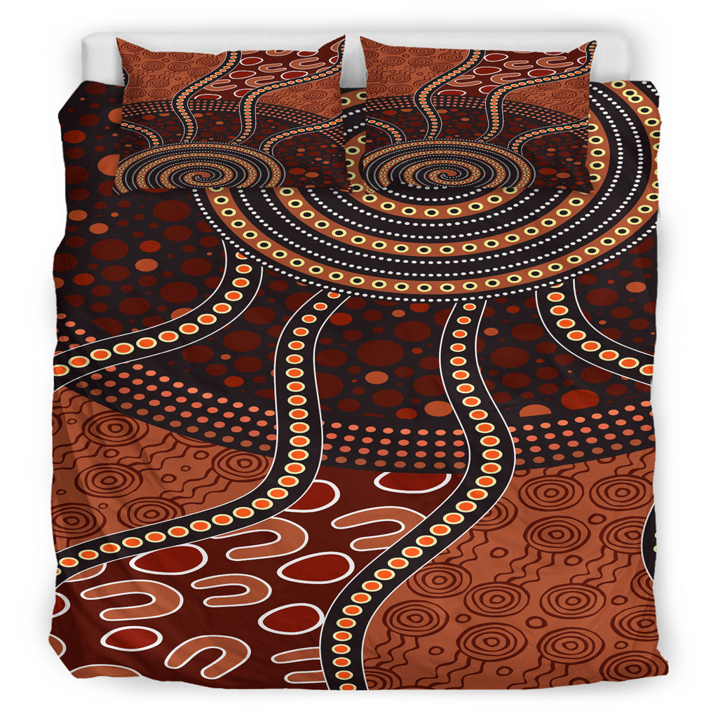 Australia Indigenous Bedding Set - Aboriginal Inspired Midnight Dreamtime - Vibe Hoodie Shop