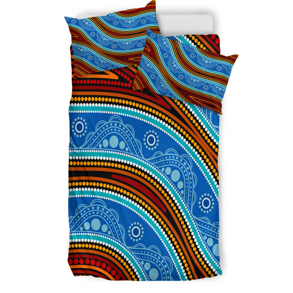 Australia Indigenous Bedding Set - Aboriginal Inspired River and land concept dot art painting - Vibe Hoodie Shop