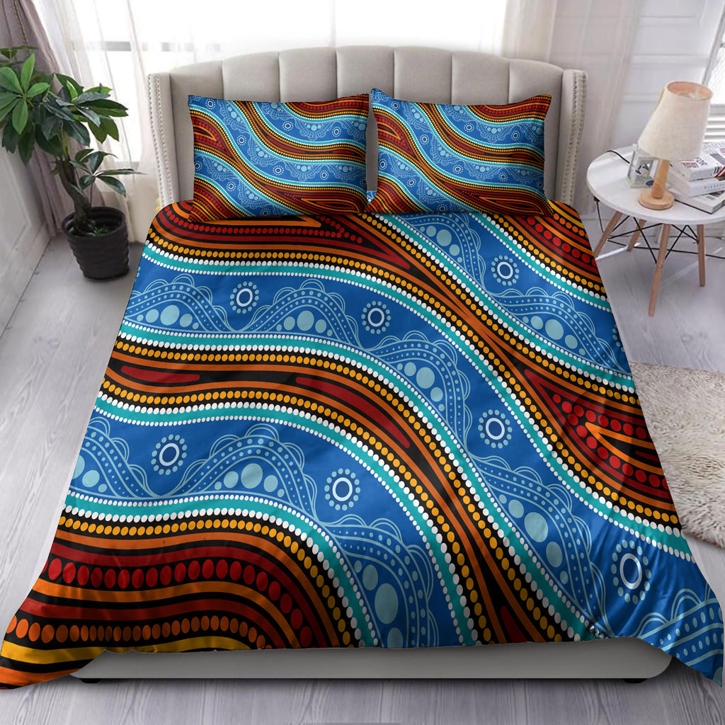 Australia Indigenous Bedding Set - Aboriginal Inspired River and land concept dot art painting - Vibe Hoodie Shop