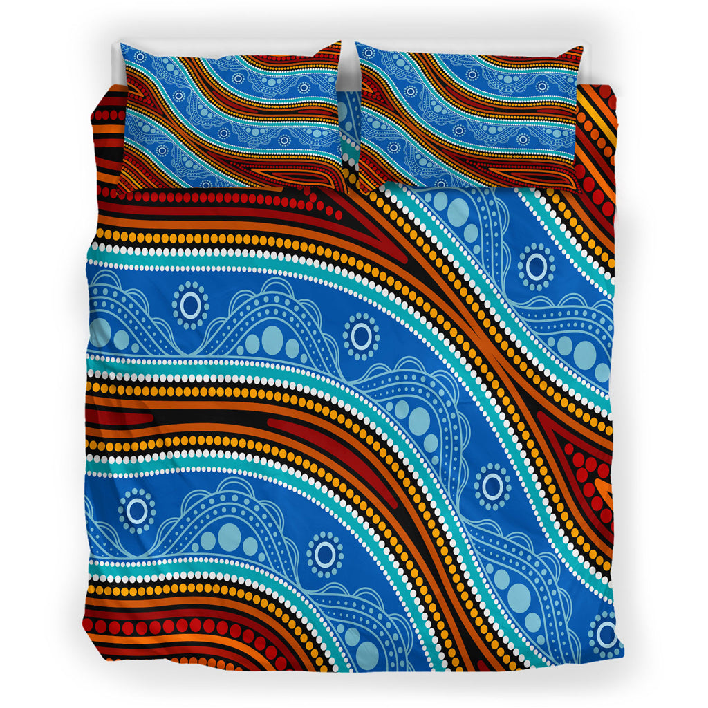 Australia Indigenous Bedding Set - Aboriginal Inspired River and land concept dot art painting - Vibe Hoodie Shop