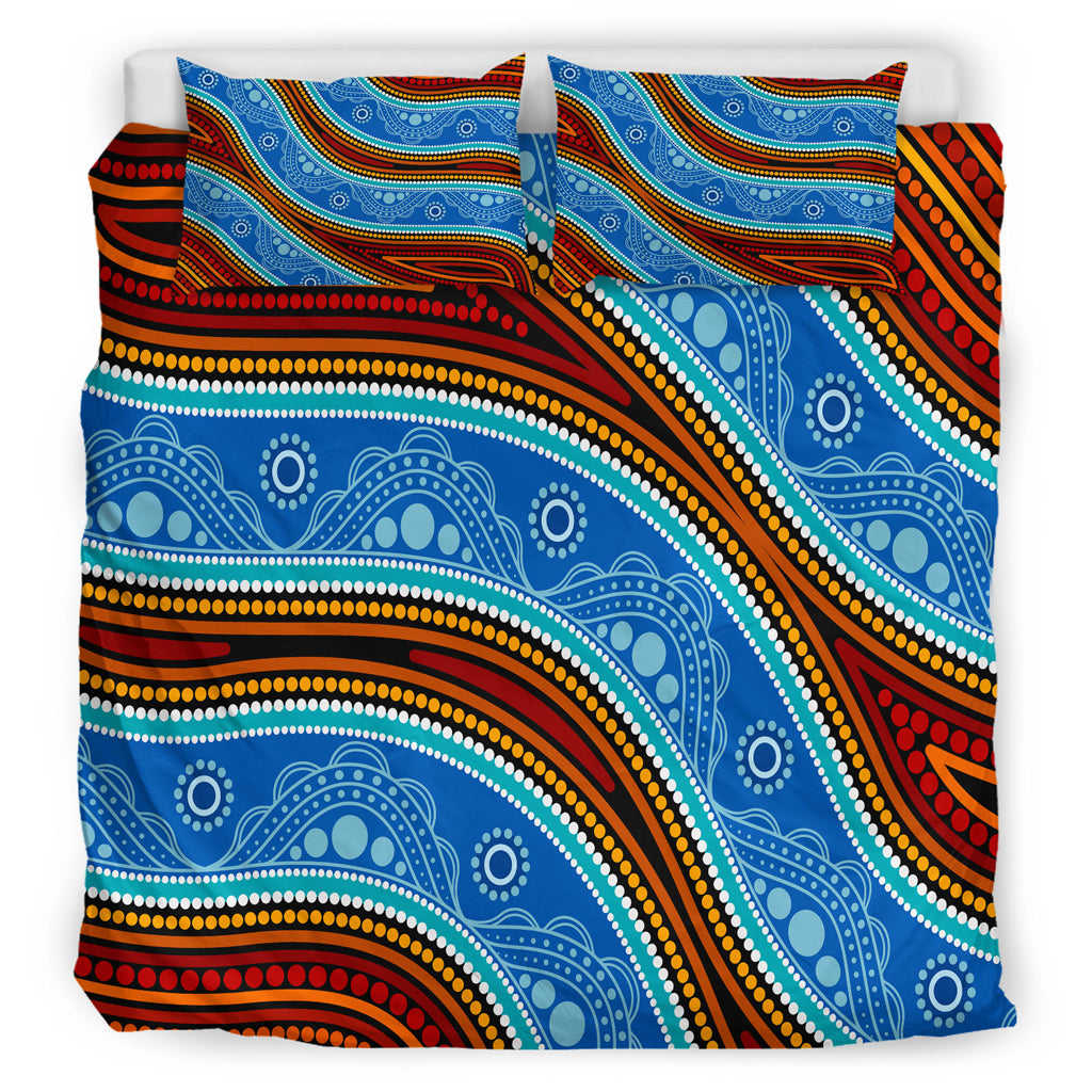 Australia Indigenous Bedding Set - Aboriginal Inspired River and land concept dot art painting - Vibe Hoodie Shop