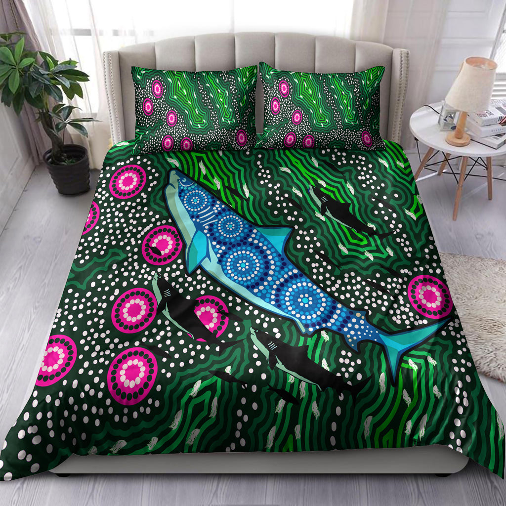 Australia Indigenous Bedding Set - Aboriginal inspired Sharks background of dreaming art - Vibe Hoodie Shop