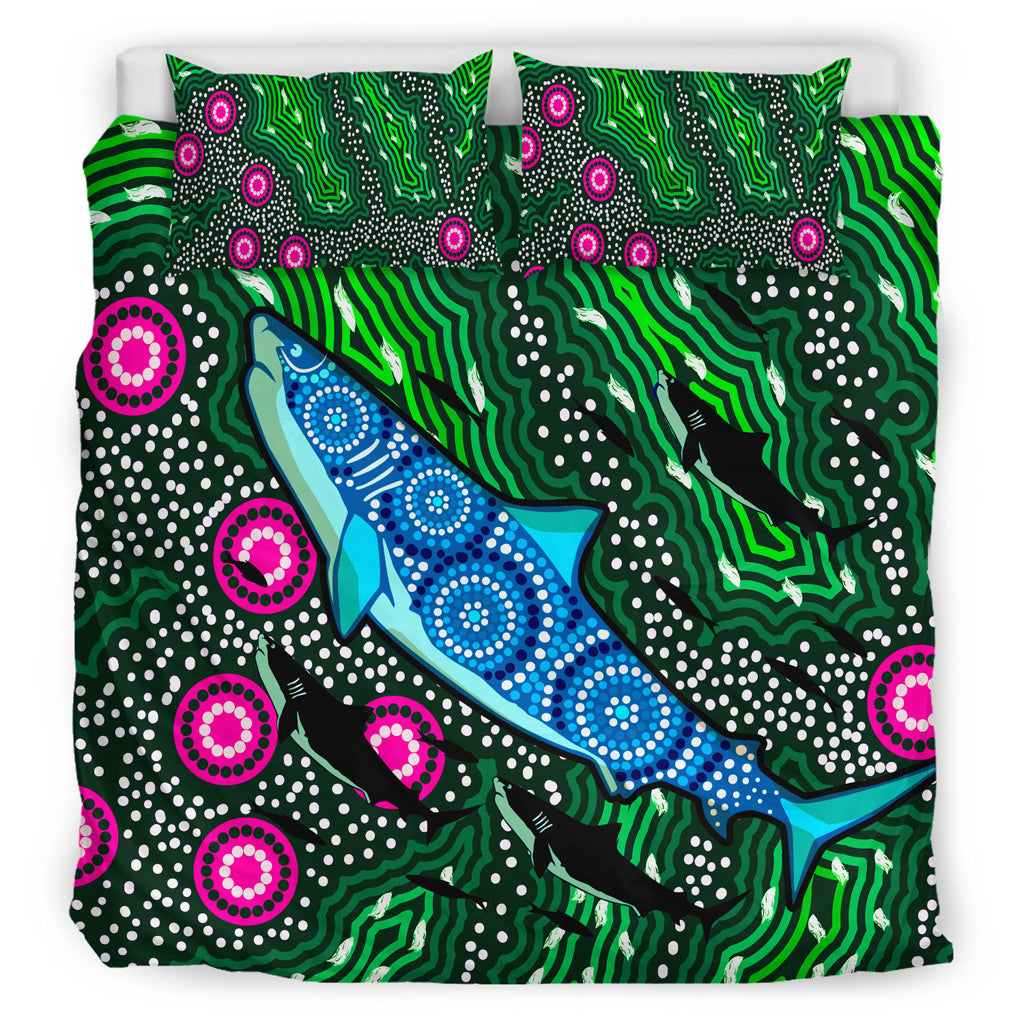 Australia Indigenous Bedding Set - Aboriginal inspired Sharks background of dreaming art - Vibe Hoodie Shop