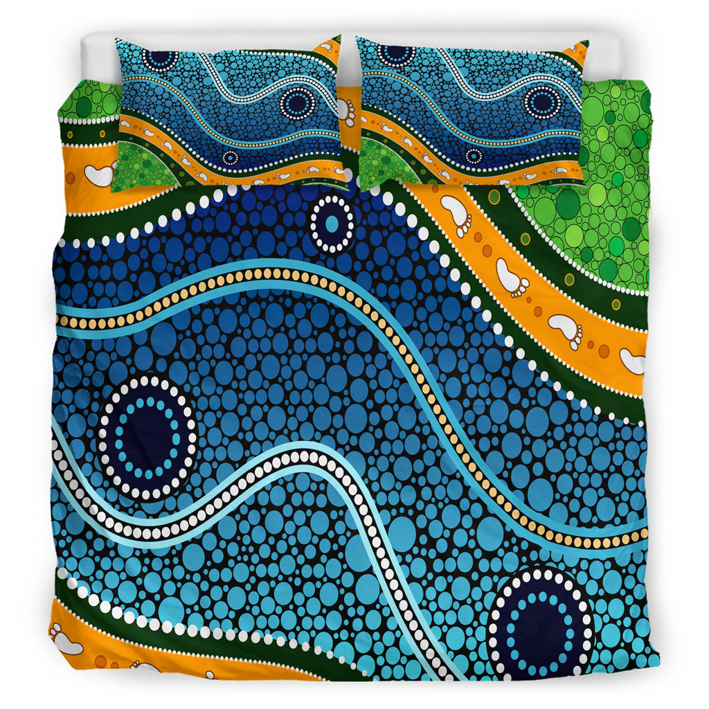 Australia Indigenous Bedding Set - Aboriginal Inspired style of background depicting nature - Vibe Hoodie Shop
