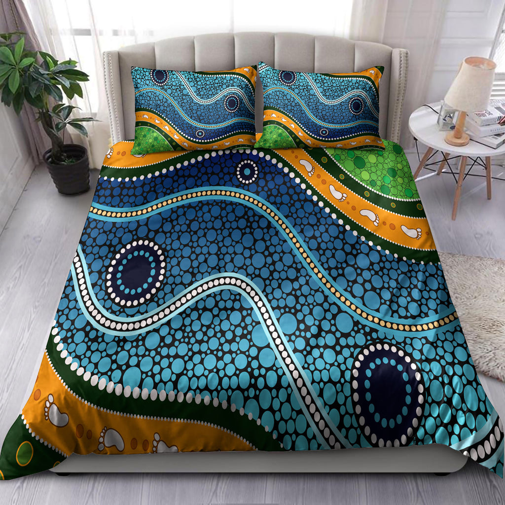 Australia Indigenous Bedding Set - Aboriginal Inspired style of background depicting nature - Vibe Hoodie Shop