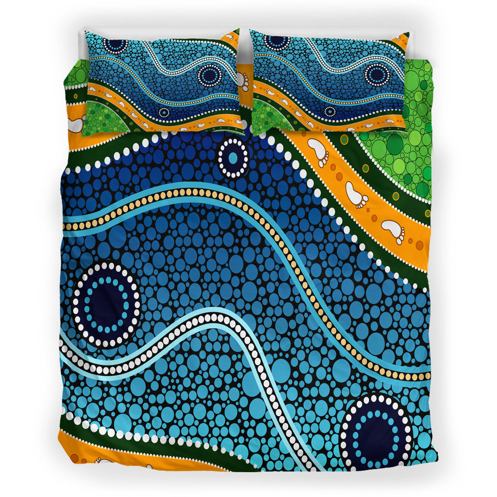 Australia Indigenous Bedding Set - Aboriginal Inspired style of background depicting nature - Vibe Hoodie Shop