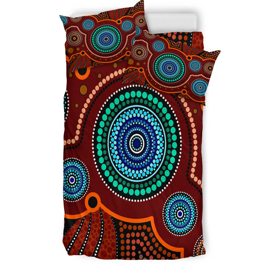 Australia Indigenous Bedding Set - Aboriginal Inspired style of Indigenous dot art painting - Vibe Hoodie Shop
