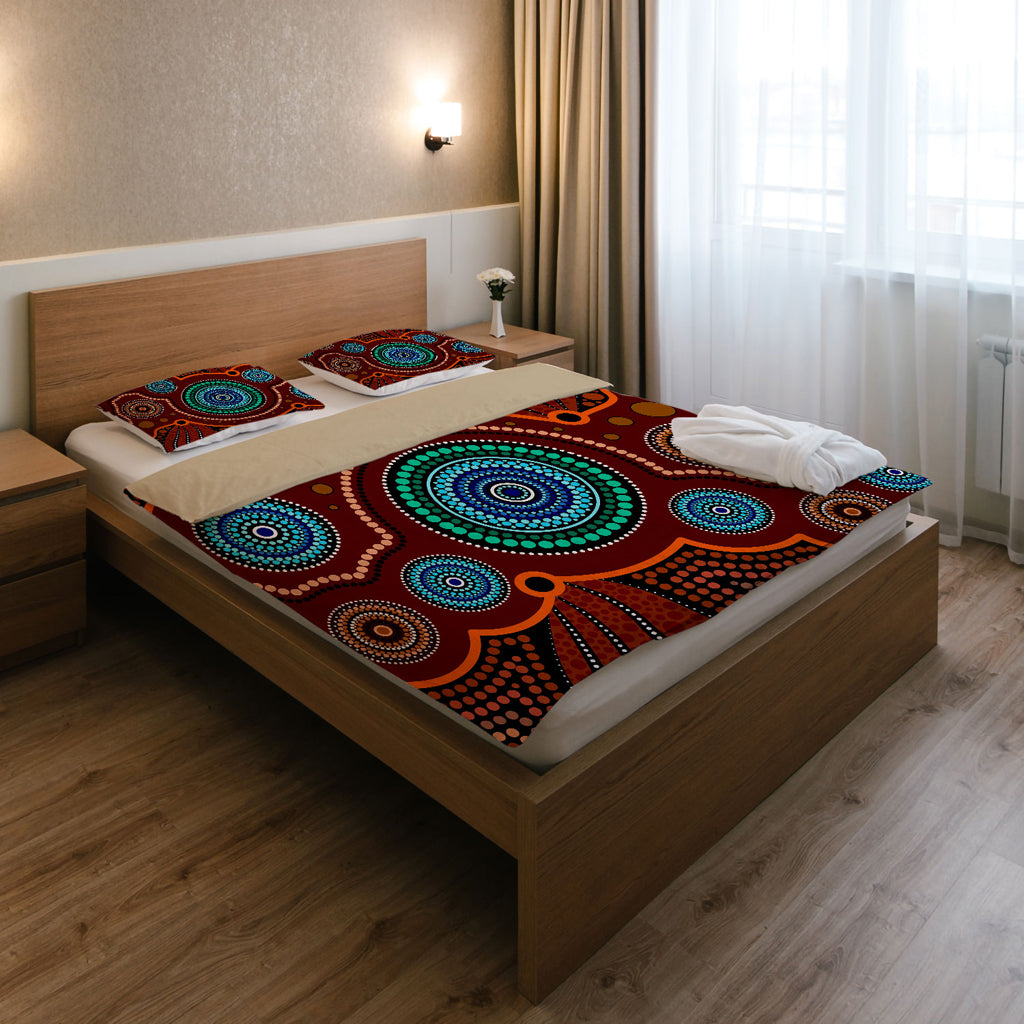 Australia Indigenous Bedding Set - Aboriginal Inspired style of Indigenous dot art painting - Vibe Hoodie Shop