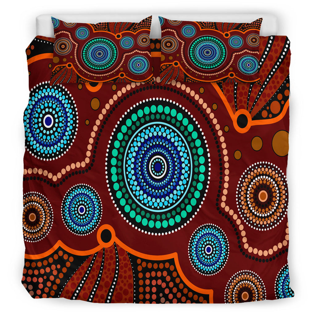 Australia Indigenous Bedding Set - Aboriginal Inspired style of Indigenous dot art painting - Vibe Hoodie Shop