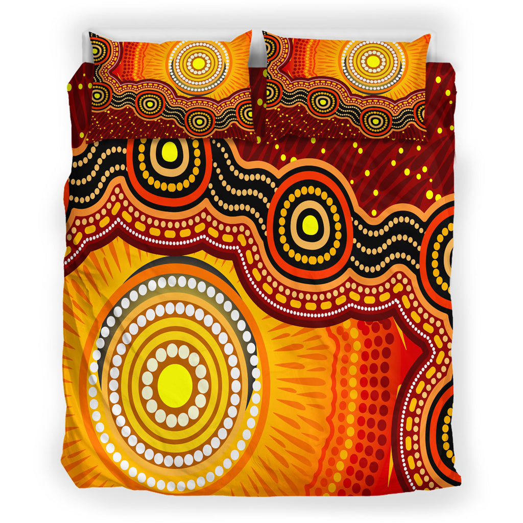 Australia Indigenous Bedding Set - Aboriginal Inspired style of Sun and Dot art background - Vibe Hoodie Shop