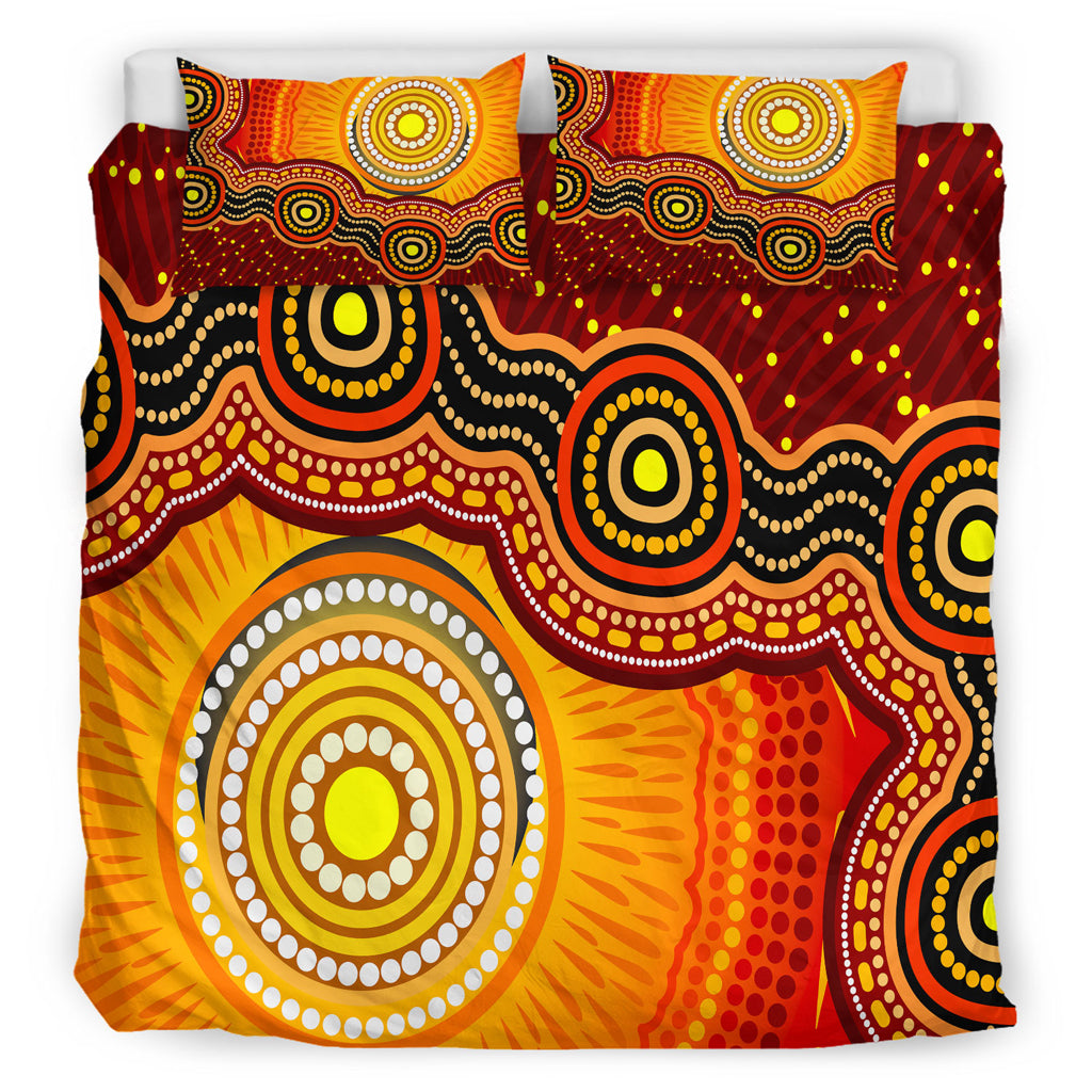 Australia Indigenous Bedding Set - Aboriginal Inspired style of Sun and Dot art background - Vibe Hoodie Shop
