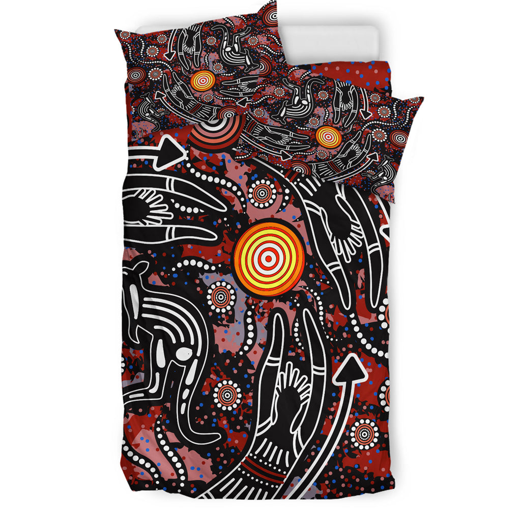 Australia Indigenous Bedding Set - Aussie Hunting Aboriginal inspired dot art painting - Vibe Hoodie Shop